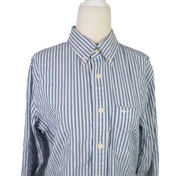 Abercrombie & Fitch blue and white stripe button-down shirt Mens S - Picture 2 of 7